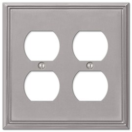 Amerelle 77DDBN Metro Line Wallplate, 2 Duplex Outlet, Cast Metal, Brushed Nickel, 1-Pack, Double Toggle