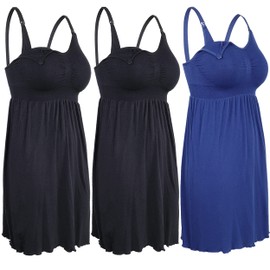 iLoveSIA Nursing Gowns with Built-in Nursing Bra-3-Pack Breastfeeding Night gown-Comfort Soft for Labor Postpartum Hospital Black+Black+Blue Size S