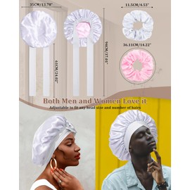 Reversible Satin Bonnet for Sleeping Women Double Layer Hair Bonnet with 2PCS Hair Scrunchies Elastic Tie Band(Light silver+Pink)