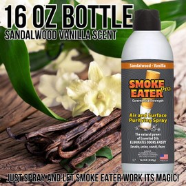 Smoke Eater Pro 16 oz Commercial Strength Fabric Odor Eliminator - Eradicates the Toughest Odors from any Apartment, Rental, Car - No More Smoke or Bad Food Smells Left Behind (Sandalwood Vanilla)