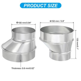 PATIKIL 6" to 4" Eccentric Duct Reducer, 1Pcs Galvanized Iron Ducting Connector Round Air Duct Adapter Pipe Fitting for Vent Inline Ventilation Bathroom Kitchen