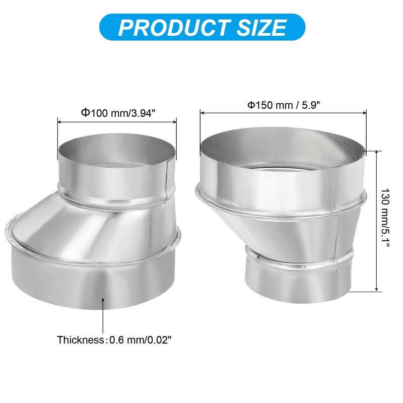 PATIKIL 6" to 4" Eccentric Duct Reducer, 1Pcs Galvanized Iron