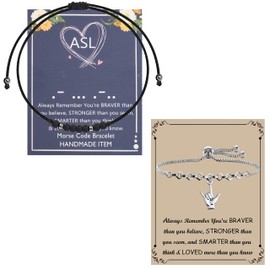 BNQL ASL I Love You Sign Language Bracelet Morse Code Sign Language Gift ASL I Love You Gift for Students Teacher Interpreter Gift (ASL MC bracelet)