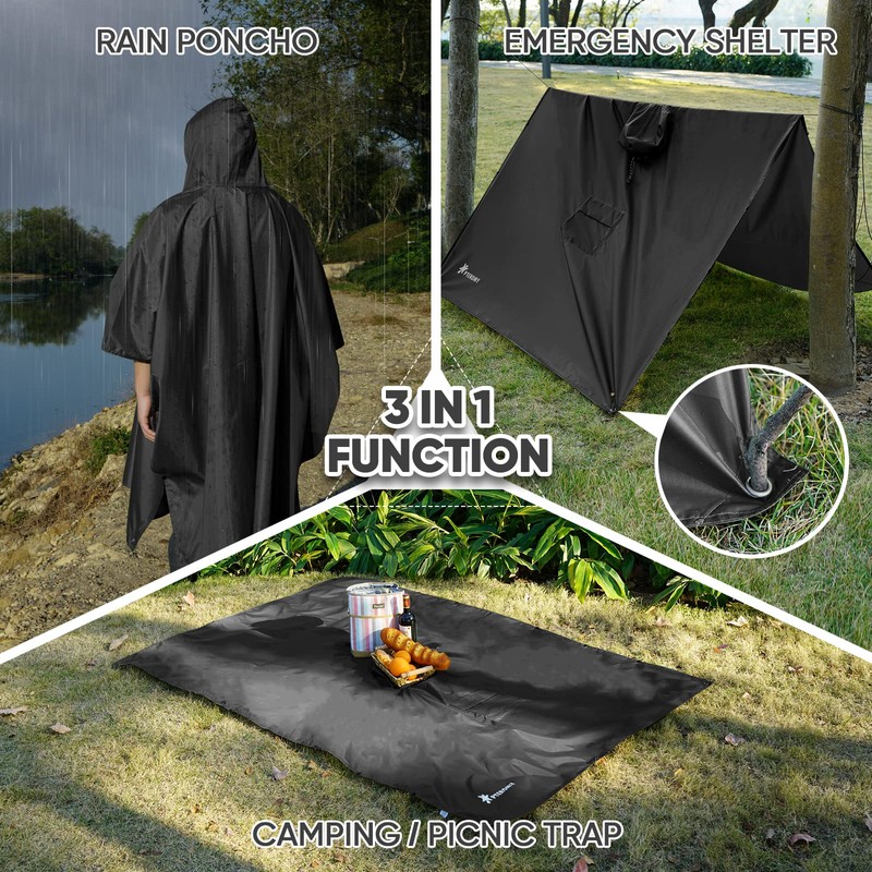 PTEROMY Hooded Rain Poncho for Adult with Pocket, Waterproof Lightweight