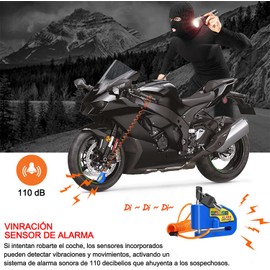 Cerradura de alarma de la motocicleta Alarma de disco de freno de la motocicleta Alarma de seguridad antirrobo a prueba de agua 110 decibelios de sonido de alarma con 4,3 pies de cable de alarma Adecuado para scooters Motocicletas azul