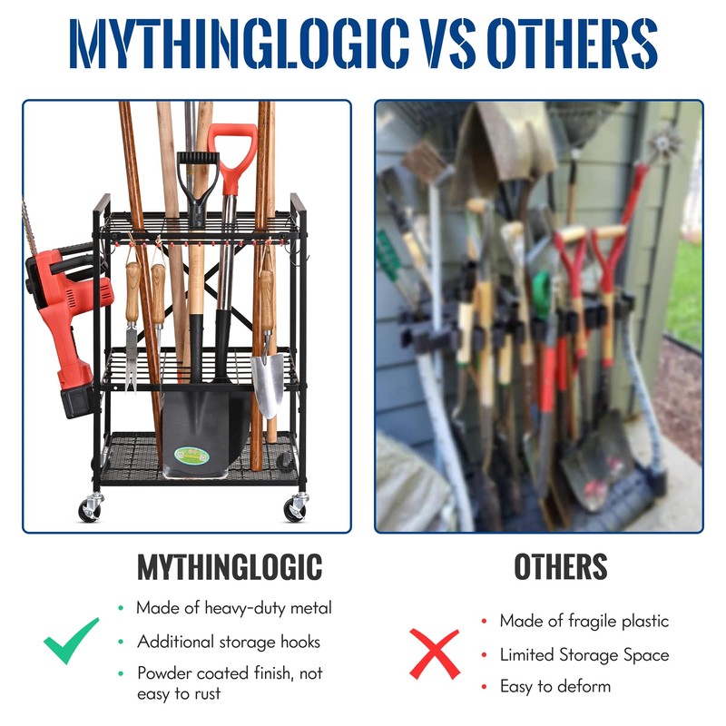 Mythinglogic Garden Tool Organizer for Garage, Yard Tool Rack with
