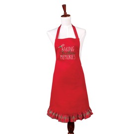 C&F Home Baking Christmas Memories Embroidered Apron Xmas Holiday Baking Cooking Apron Adult Apron Red