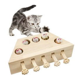 kathson Cat Enrichment Toys for Indoor Cats, Solid Wood Kitten Whack A Mole Interactive Box Catch Mice Game Cat Puzzle Toy for All Ages Cats Kittens Exercise Puzzle Relieve Boredom