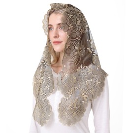Ammmscaf Church Chaple Velo católico Mass Mantilla Encaje Bordado Cubierta de la cabeza Iglesia Velo Iglesia, Dorado y Negro, Veil length: 47.3" across by 23.6" front to back