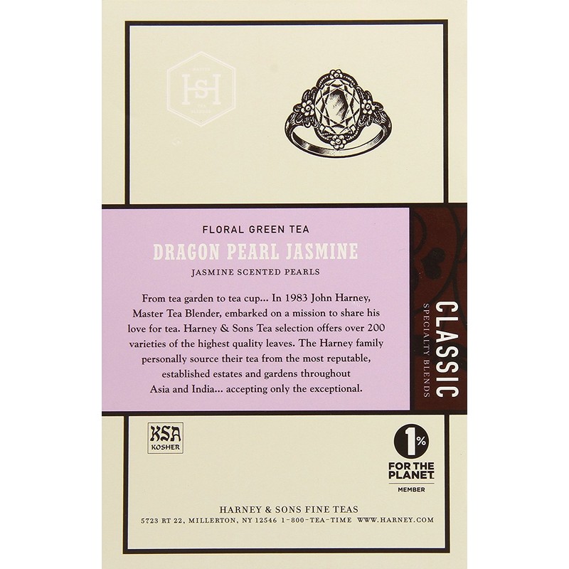 Harney & Sons Dragon Pearl Green Tea Sachets, Jasmine, 1.7