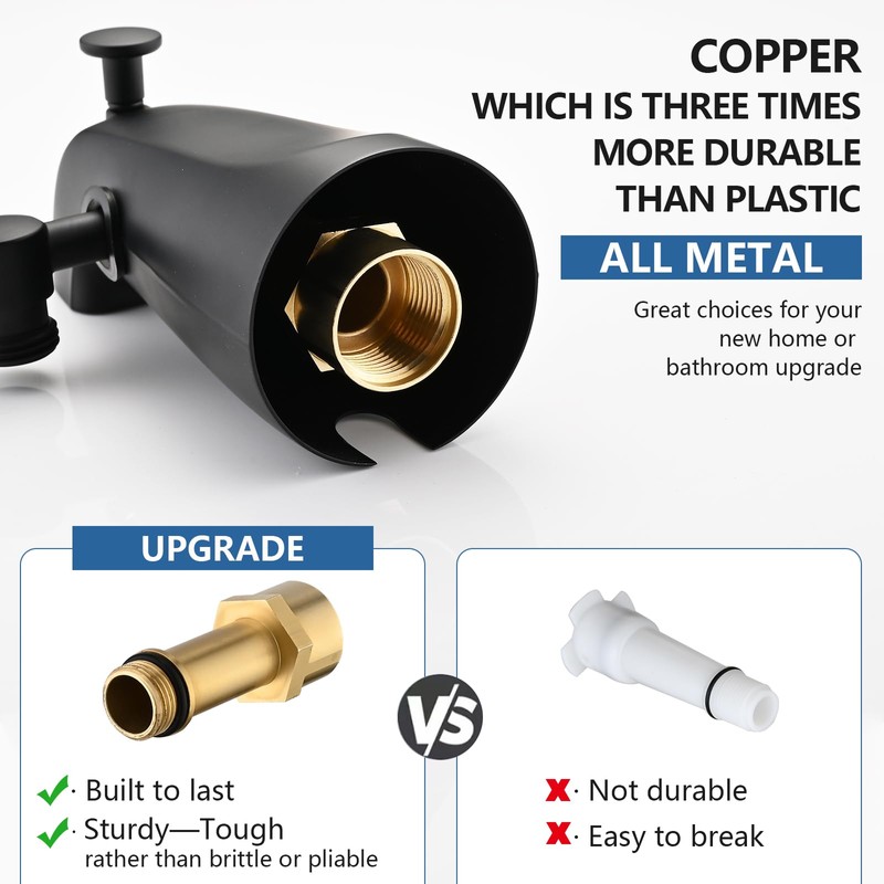 All Metal Tub Spout with Diverter Matte Black, Fits Threaded