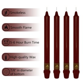 DEVSYWAX Taper Candles 10inches Long Candlesticks Red Candlestick Unscented Smokeless Candle 4pcs for Home Dinner Wedding Party Decoration 29D4PC-RED