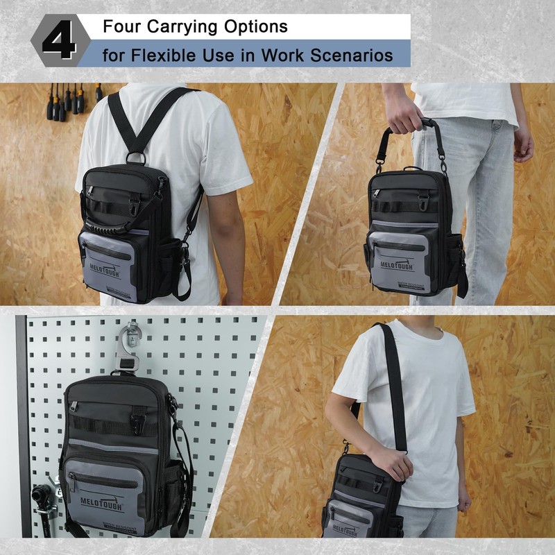 MELOTOUGH Small Tool Backpack for Men 30 Multi-Storage Pockets Heavy