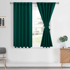 Hiasan Christmas Blackout Curtains 45 inch Long, Light Blocking Thermal Insulated Rod Pocket & Back Tab Emerald Green Drapes Sewn with Tiebacks for Nursery Bedroom Living Room, 38-inch Wide, 2 PC