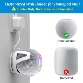 PlusAcc Wall Mount for Homepod Mini - Holder with 2 Installation Methods, Build in Cord Management Stand, Bracket Suitable for Bedroom, Kitchen, Living room