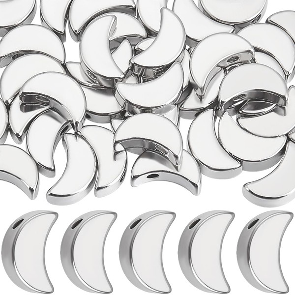 Beebeecraft 1 Box of 50 Silver Moon Beads Real Platinum