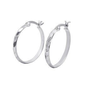 Silverly Sterling Silver Diamond Cut Hoop Earrings for Women - Flat Edge Medium Hoops 25 mm - Saddleback Closure - Classic Elegant Ladies Jewelry - 925 Silver