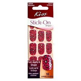 Kiss (1) Pack Stick-On Strips Nail Decals - Peel, Apply & Shape - Lasts Up To 10 Days - 18 Strips per Pack - Pink & Black Jaguar Pattern with Multi-Color Faux Jewels - Sugar Rush #58416