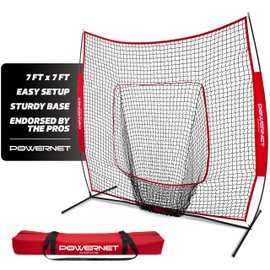 PowerNet Baseball & Softball Practice Net 7x7 FT, Outdoor Baseball Training Equipment for Pitching & Batting Practice (Red Net)