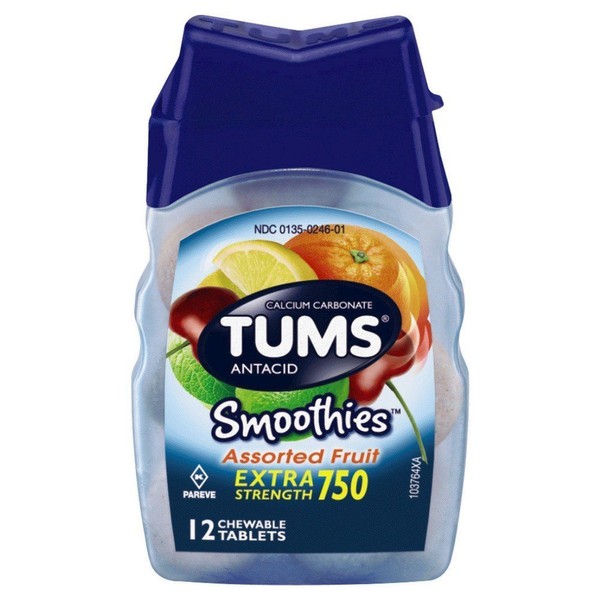 Tums Smooth Asst Fruit Size 12ct Tums Smoothies Assorted Fruit Chewable Antacid Calcium Tablets 12ct