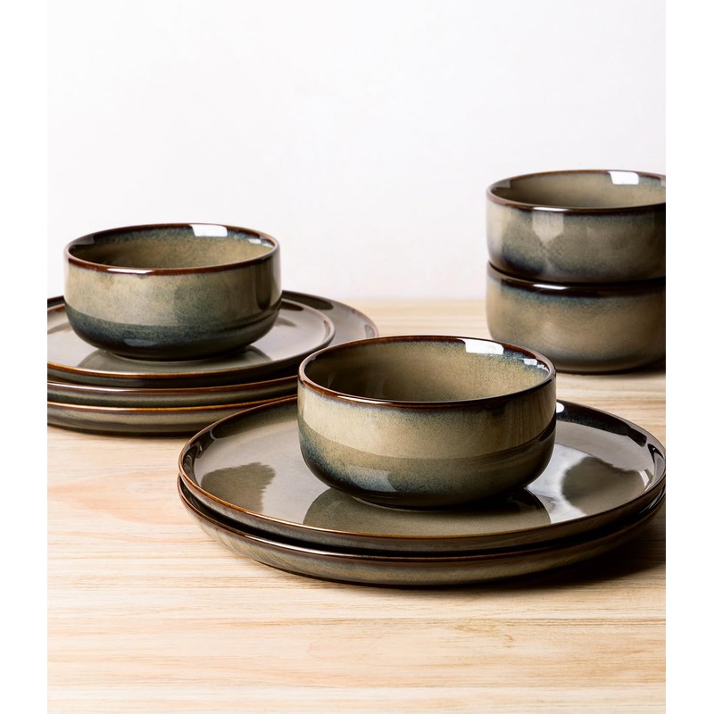 TheTerra Ceramic Dinnerware Sets for 4, 12 Pieces Handmade Reactive