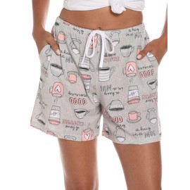 ENJOYNIGHT Womens Pajama Short Pants Lounge Short Bottoms Sleep Shorts With Drawstring & Pockes(Medium, Coffee+B-Cat)