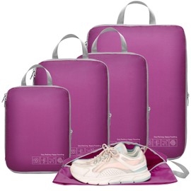 Cambond Compression Packing Cubes for Travel, 5 Pack Luggage Expandable Packing Organizers Compression Cubes for Suitcases with Shoe Bag (Purple, Shoe Bag)