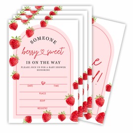 Baby Shower Invitations With Envelopes-Set Of 25 Someone Berry & Sweet Is On The Way-Blush Pink Strawberry Baby Girl Accessories Baby Shower Invitations-Gender Reveal Baby Announcement Invites-15