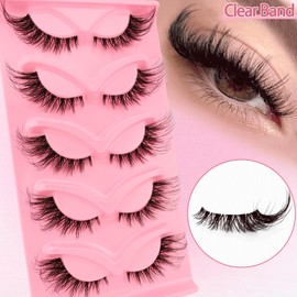 3D Clear Band Falsche Wimpern Katzenauge, Cat-Eye Natürliche Künstliche Wimpern Extensions Set, Fox Eye Künstliche Wimpern Natürlich Look, 5 Paare Wiederverwendbar Leichte Faux Mink Wimpern(SN001)