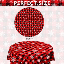 INSPIREYEE 9 Pack Christmas Checkered Tablecloth Snowflake Tablecloth Buffalo Plaid Table Cover 84 Inch Disposable Round Red and Black Buffalo Plaid Tablecloth for Xmas Party Decor Winter Holiday