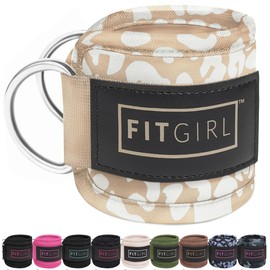 FITGIRL - Ankle Strap for Cable Machines and Resistance Bands, Work Out Cuff Attachment for Home & Gym, Glute Workouts - Kickbacks, Leg Extensions, Hip Abductors, Women Only (Beige Leopard, Pair)