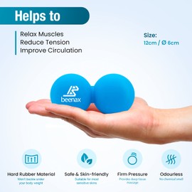 Beenax Peanut Massage Ball - Double Lacrosse Ball - Perfect for Trigger Point Therapy, Myofascial Release, Deep Tissue Massage, Yoga - Designed to Relieve Stress and Relax Tight Muscles