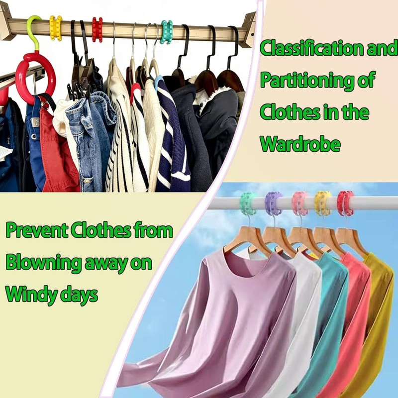 Vikooyes 5+1Pcs Silicone Clothes Hanger Fixed Ring Hook Windproof Clothes