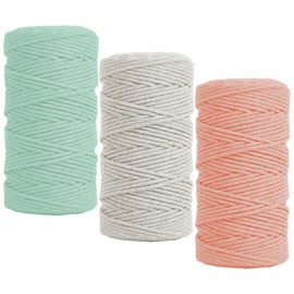 Fyfjur Macrame Yarn 2 mm, 3 Rolls Colourful Cotton Macrame Cord, Macrame Cord, Cotton Cord Parcel Cord for Wall Hanging, Dream Catcher, DIY Crafts, Baking, Gifts Packaging (300 m)