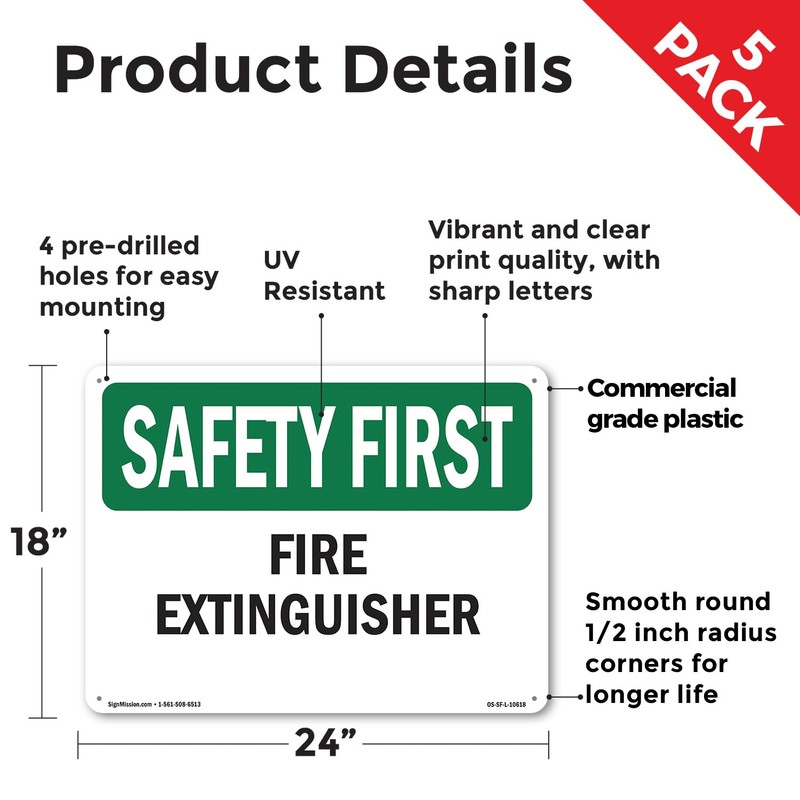 Fire Extinguisher OSHA SAFETY FIRST Rigid Plastic Sign 24 Inch
