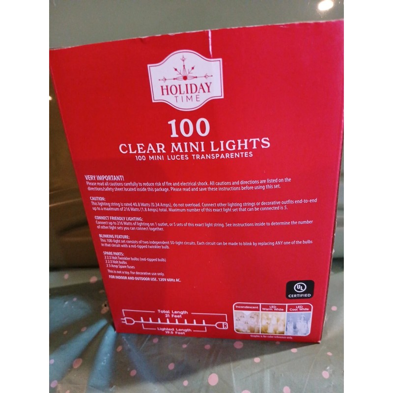 Holiday Time Clear 100 Mini Lights With Green Wire Lighted