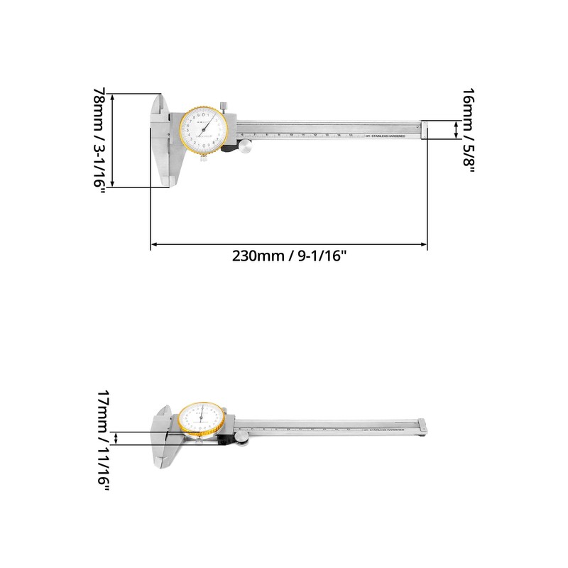 QWORK Dial Calipers, 0-15cm Caliper Measuring Tool, 0.02mm Graduation Interval,