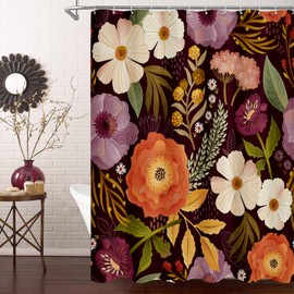MitoVilla Extra Long Boho Floral Shower Curtain 72 x 84, Vintage Colorful Abstract Leaves Shower Curtain, XL Rustic Flower Shower Curtains for Luxury Bathroom Decor