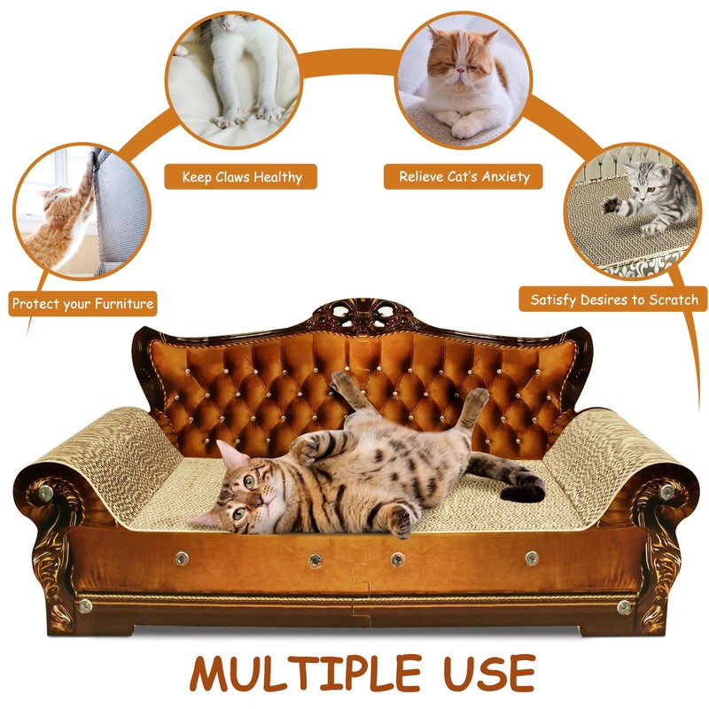INRLKIT Luxury Cardboard Cat Scratcher Sofa Bed, Couch Shaped Scratching