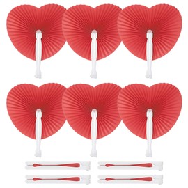 PATIKIL Heart Shape Paper Hand Fans, 20 Pack Bulk Folding Fan Handheld with Plastic Fan Handles for Wedding Party Decoration Birthday Guest Favors DIY Supplies, Red