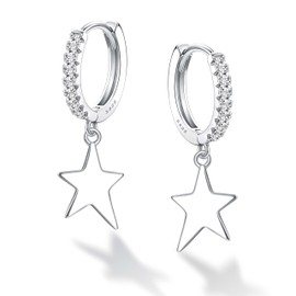 Chriscoco Earrings 925 Silver Hanging Earrings 925 Silver Hoop Earrings with Heart/Butterfly/Star Pendant Earrings Silver Hanging Hypoallergenic Hoop Earrings for Women Girls - With Jewellery Box,