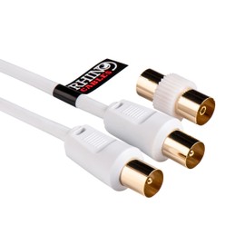 rhinocables Coaxial TV Aerial Cable with Gold-Plated Connectors | Male to Male RF Coax Lead with Female Adapter | Universally Compatible Fly Lead for HD/Standard TVs & Satellite Receivers (1m,White)
