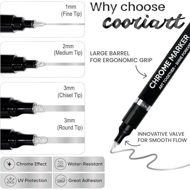 3PK Liquid Chrome Markers - Permanent Mirror Chrome Pens, Chrome