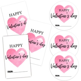Happy Valentine's Day Sticker Set, Pink Heart Valentine Sticker, 40 Round Label & Rectangular Name Tags Stickers, Valentines Sticker Tags for Snacks Gift Wrapping Classroom Friends- A05