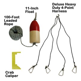 KUFA LQ1+CM1+F11RW+HA5 (10986) Sports Deluxe Crabbing Kits with Float, 1/4" Lead Core Rope, Heavy Duty Harness & Caliper Combo, Red/White, 5x11"