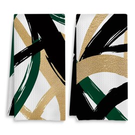 Fuasei Modern Black and Gold Kitchen Towels, Abstract Black White and Gold Hand Towels for Bathroom Decor, Minimalist Dish Towels for Kitchen Decor, 16x24 Inch (Set of 2)(Style 10)