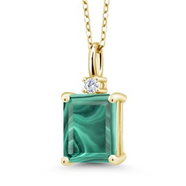 Gem Stone King 18K Yellow Gold Plated Silver Green Malachite and White Moissanite Pendant