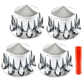 LABLT 4 Pack of Chrome Rear Axle Wheel Cover Set with 33mm Spike Screw-on Lug Nut Cover Removable Caps Replacement for Semi Truck