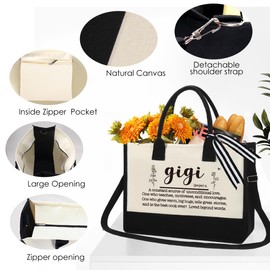 Xinezaa Gigi Gift Tote Bag Grandma Gifts from Granddaughter Grandson, Mother's Birthday Day Gifts for Gigi, Grandma, Granny Gifts, Granddaughter, Grandson, Gigi Canvas Tote Bag with Zipper