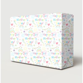 2 Sheets Happy 1st Mother's Day Multi Coloured Writing With Cute Doodles Background Design Wrapping Paper Cute And Fun Mummy Gift Wrap (PA)